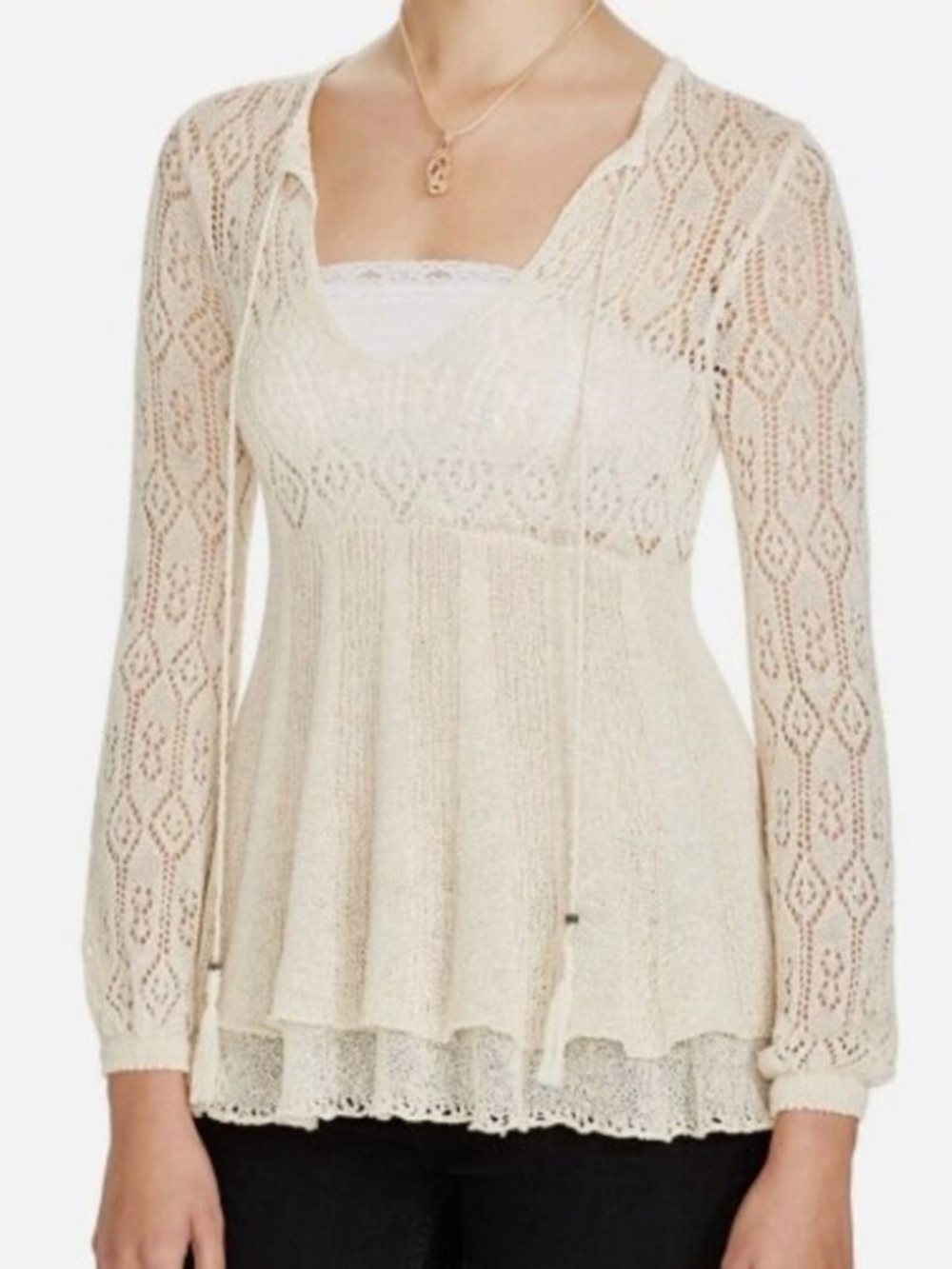 Free People Ivory Angel Days Open Knit Sweater Antique Combo Size S